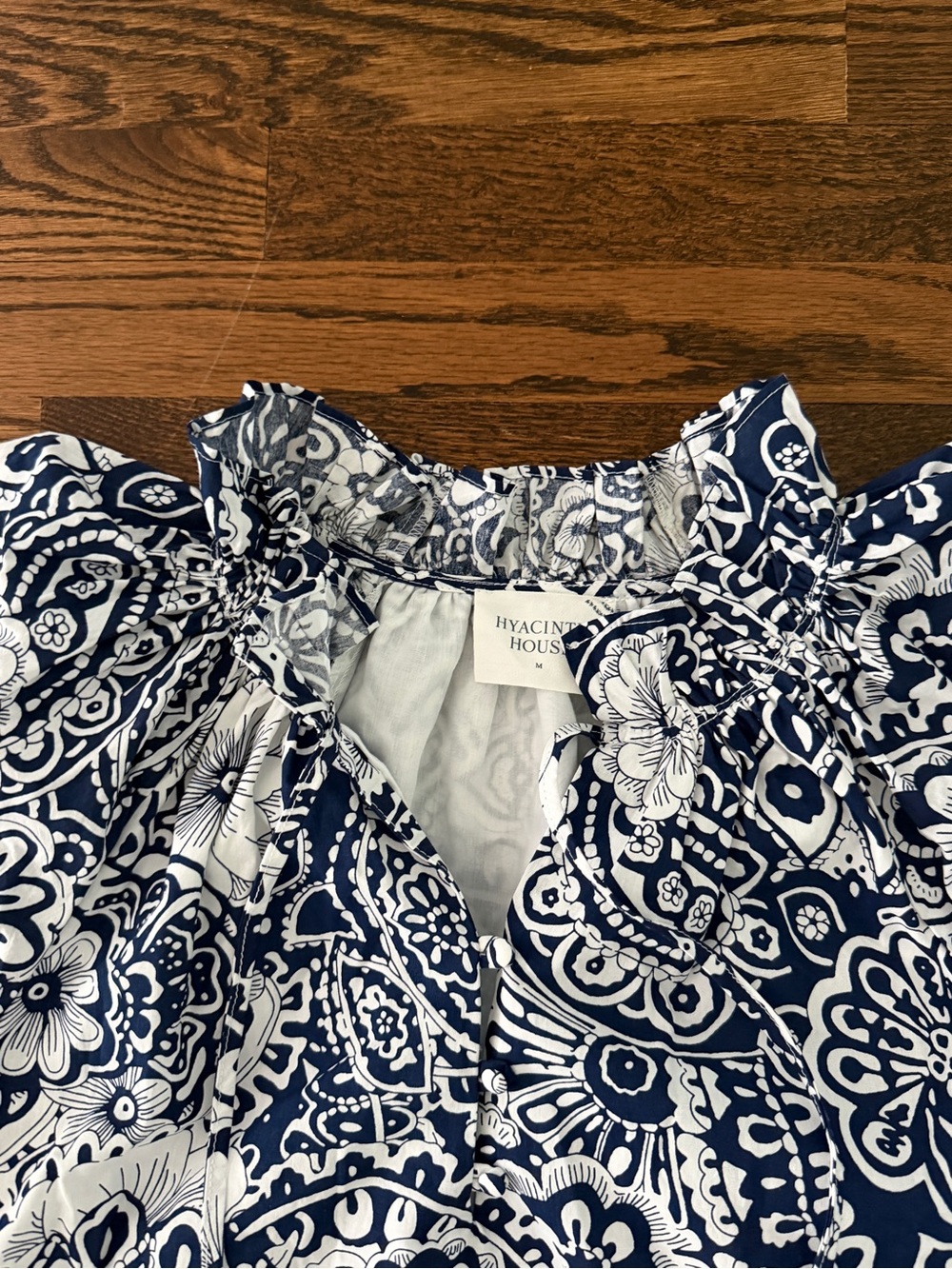 Tuckernuck Navy and White Floral Paisley Ruffle-Tie Tunic - Picture 3 of 3